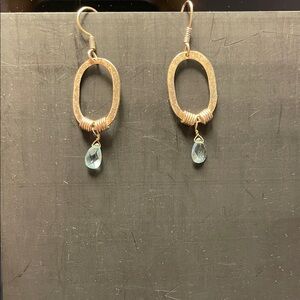 Silver-Toned Hoop Drop Earrings with Aqua Teardrop Dangles